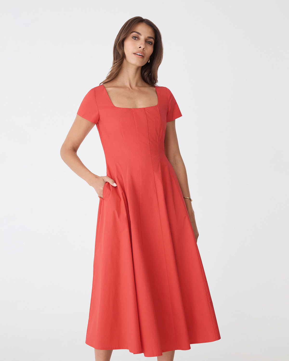 Brielle Cotton Sundress in red — close-up view 2