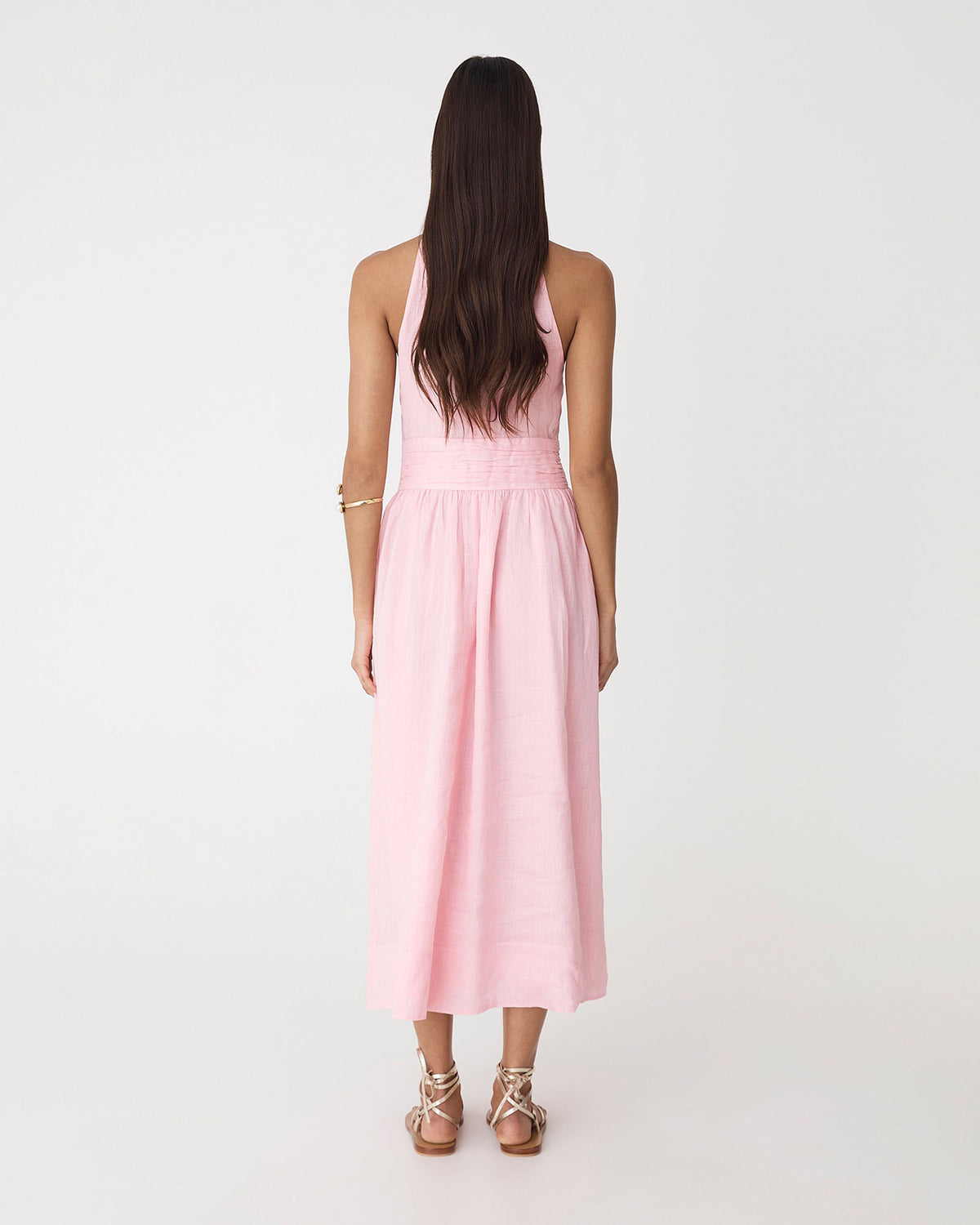 Miami Gathered Neck Hemp Dress in blush pink — back view