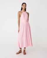 Miami Gathered Neck Hemp Dress in blush pink — full-length view