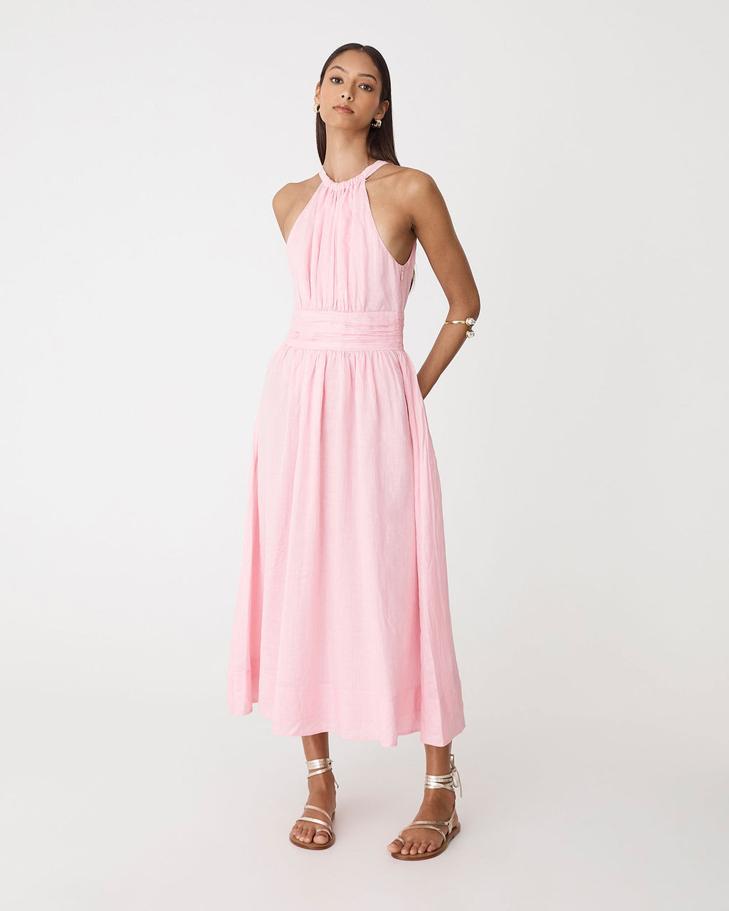 Miami Gathered Neck Hemp Dress in blush pink — full-length view 2