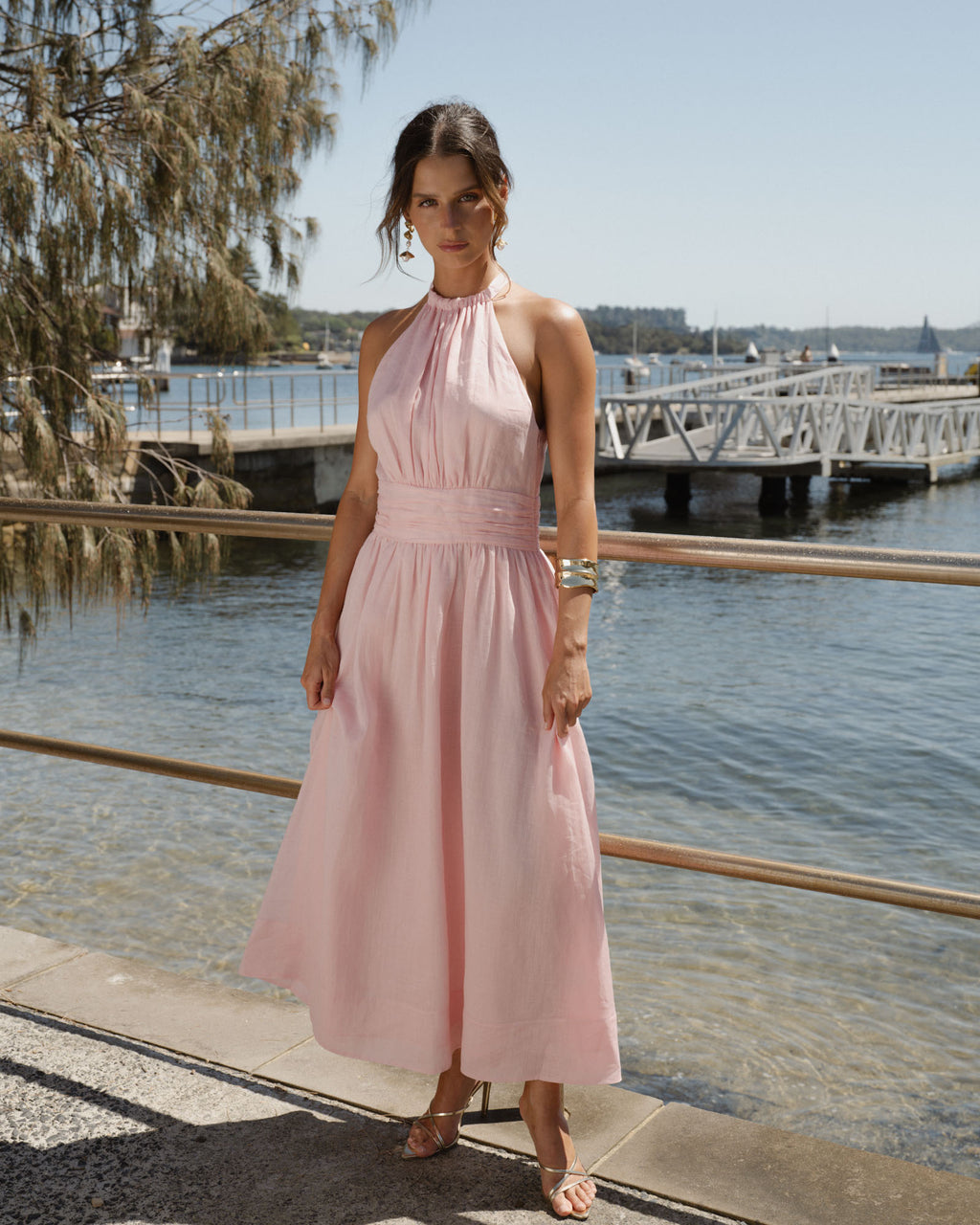 Miami Gathered Neck Hemp Dress in blush pink — alternate view