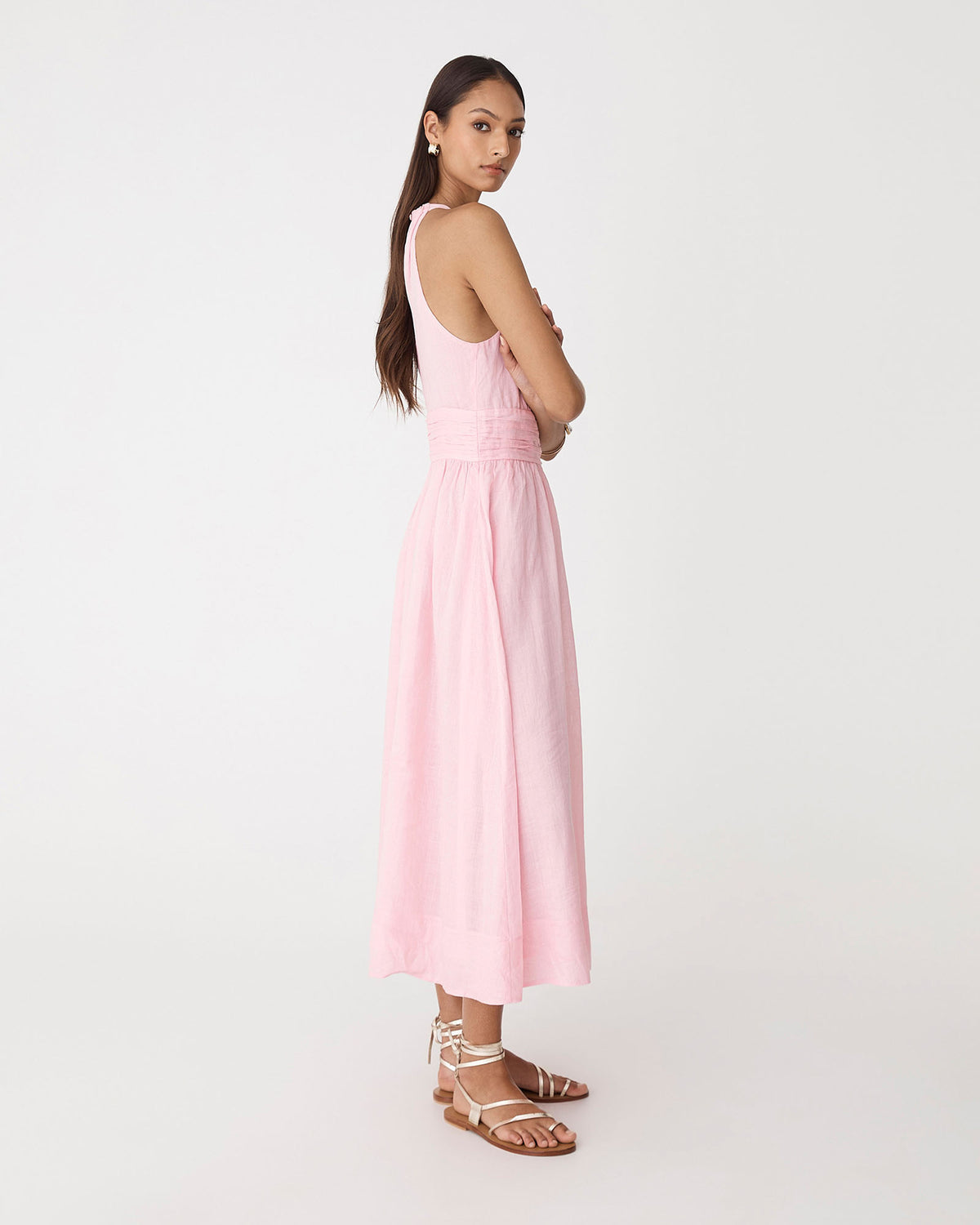 Miami Gathered Neck Hemp Dress in blush pink — side view