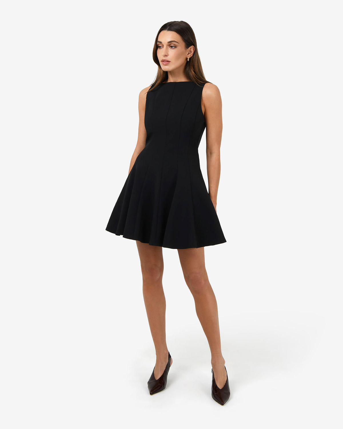Sandy Panel Mini Dress in black — full-length view 2