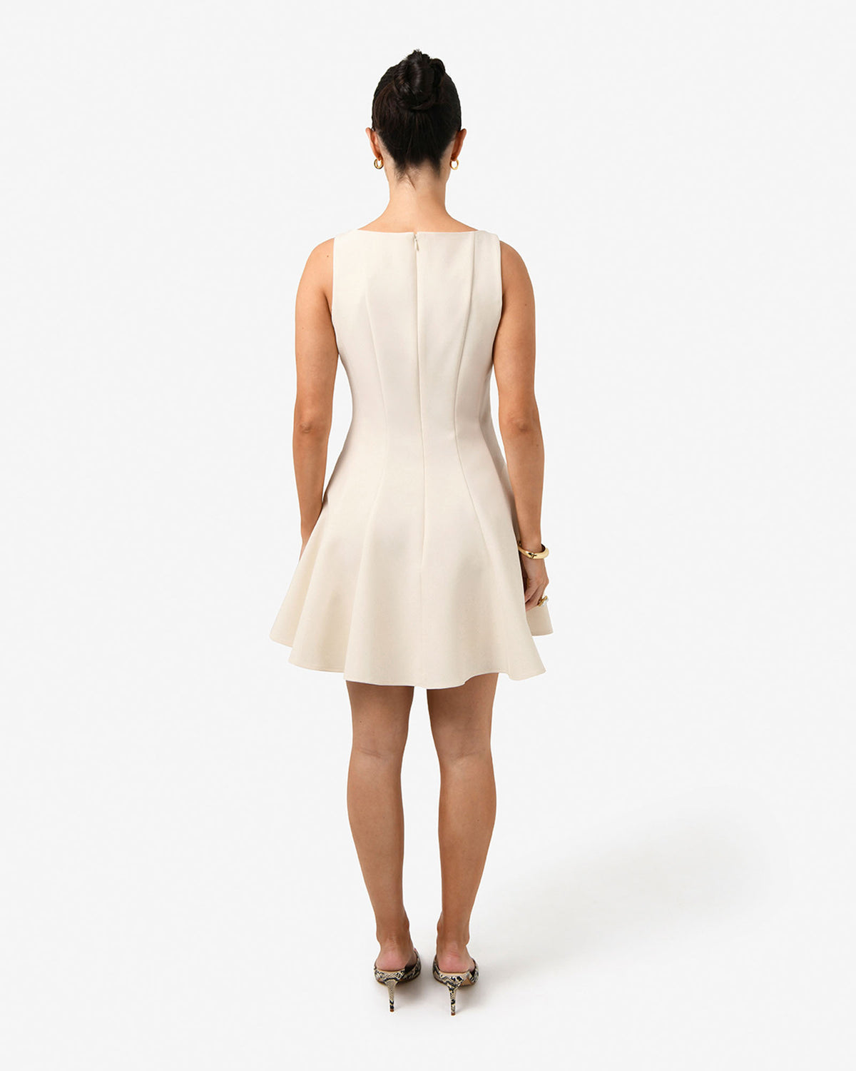 Sandy Panel Mini Dress in cream — back view