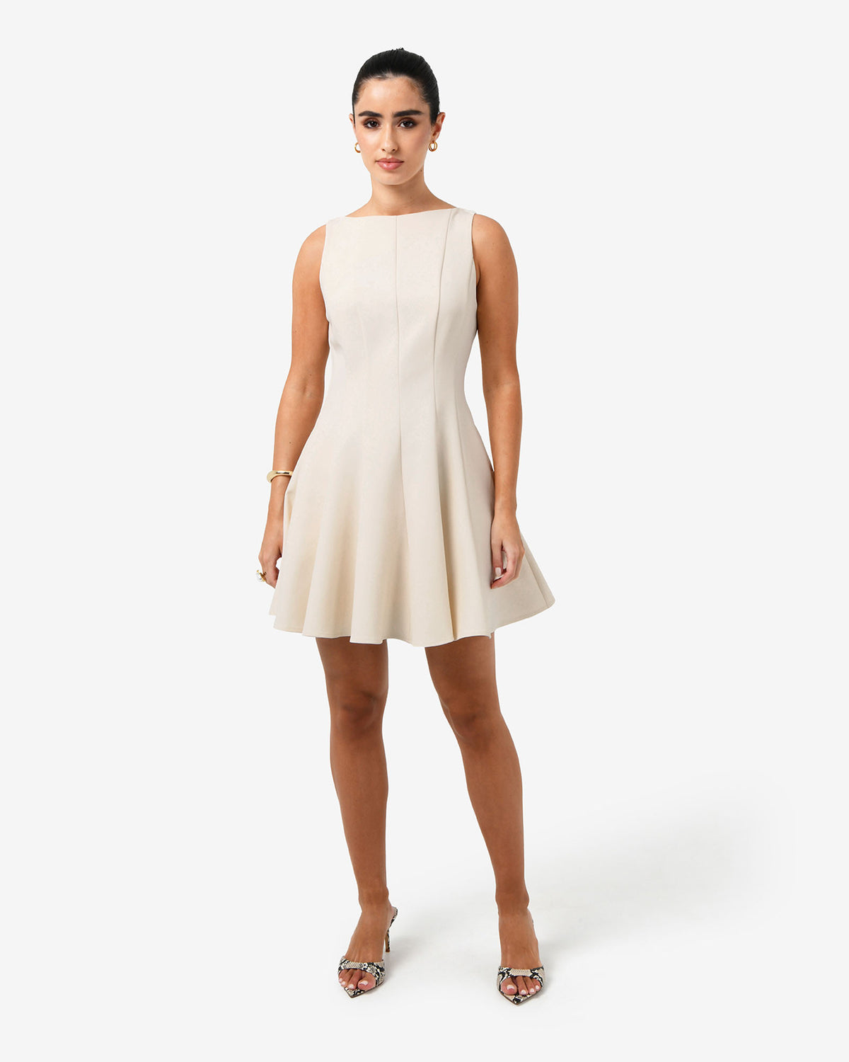 Sandy Panel Mini Dress in cream — full-length view