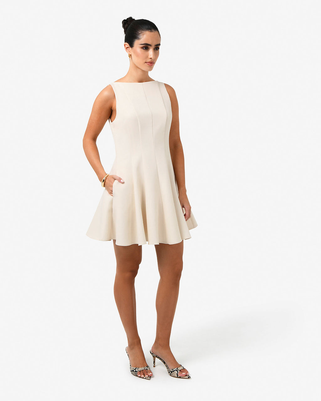 Sandy Panel Mini Dress in cream — full-length view 2
