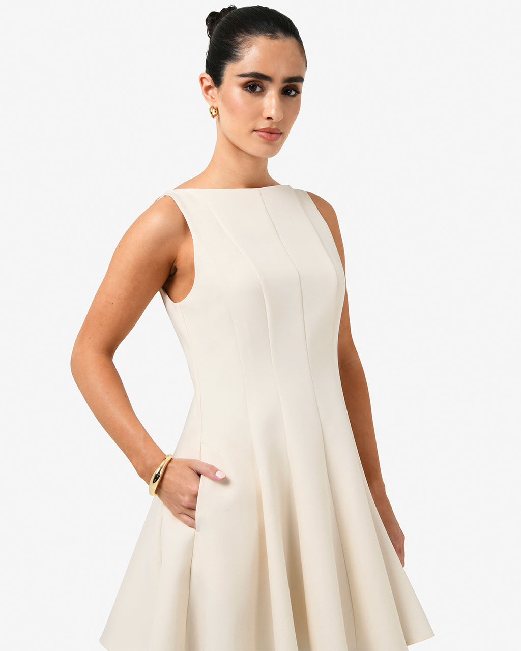 Sandy Panel Mini Dress in cream — side view