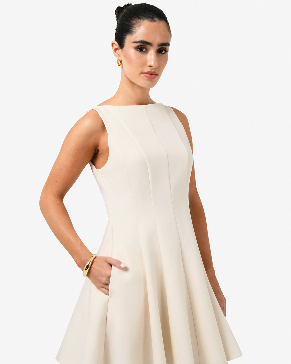 Sandy Panel Mini Dress in cream — side view