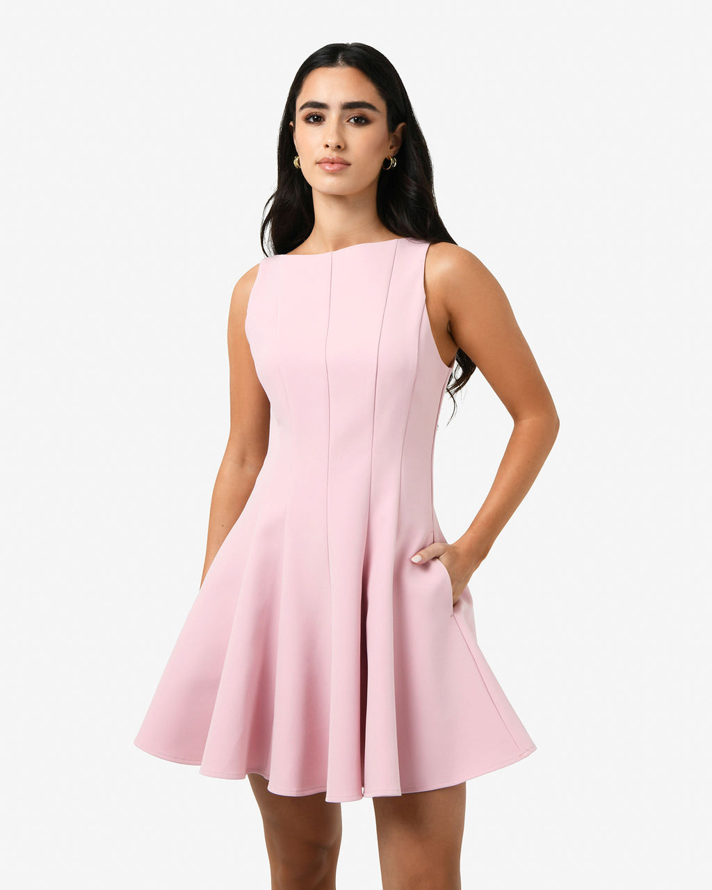Sandy Panel Mini Dress in pink — close-up view