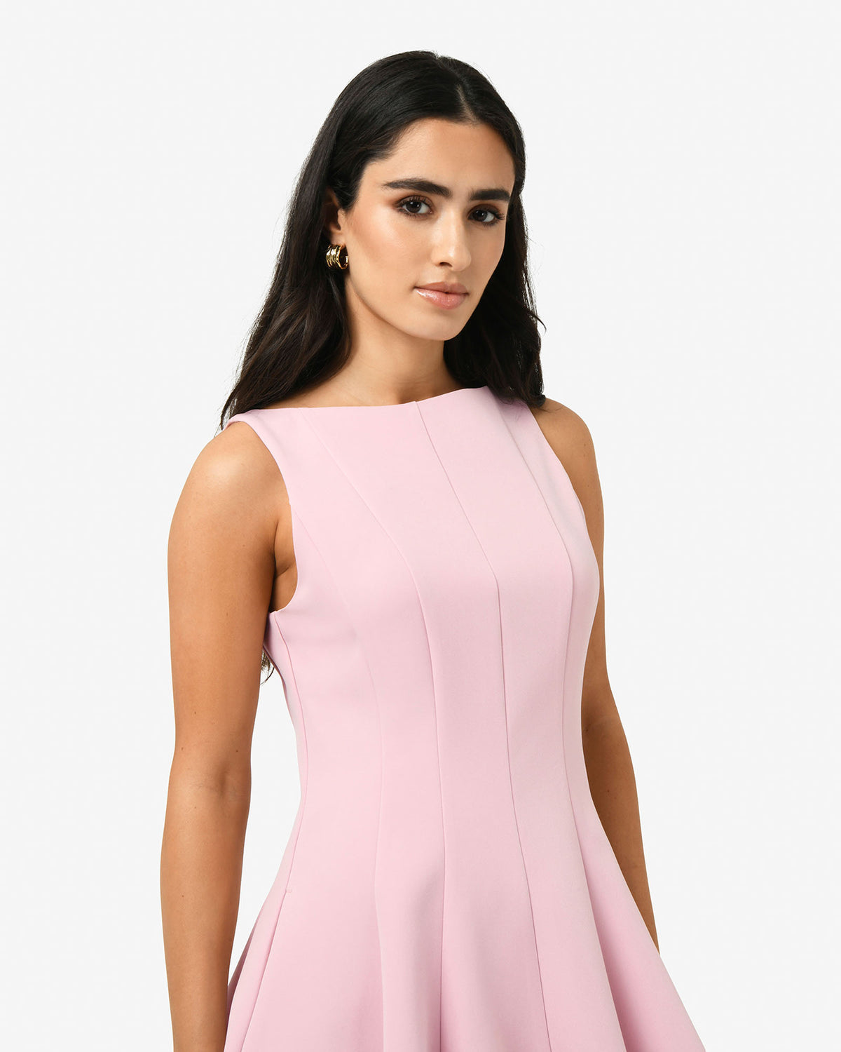 Sandy Panel Mini Dress in pink — fabric detail