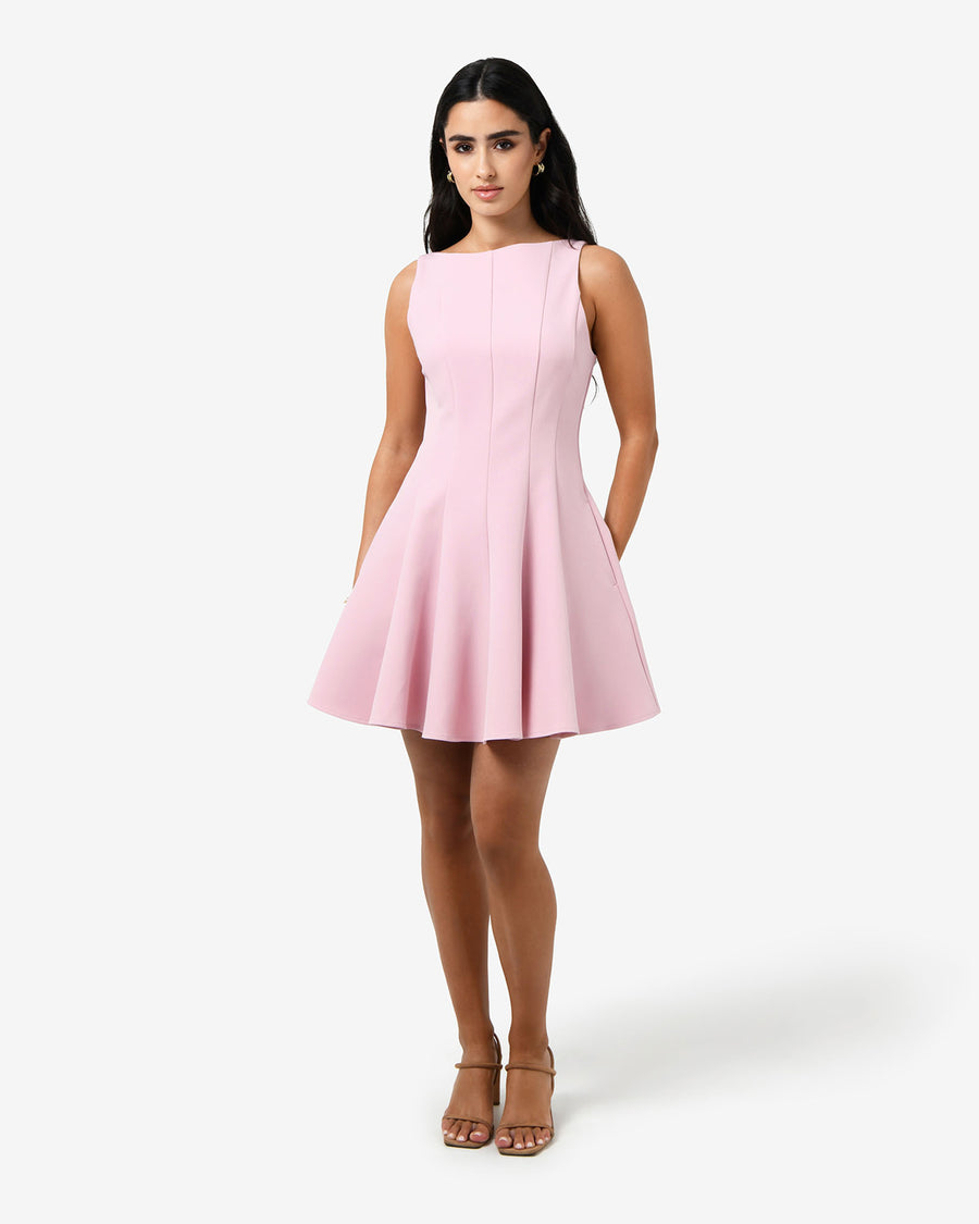 Sandy Panel Mini Dress in pink — full-length view