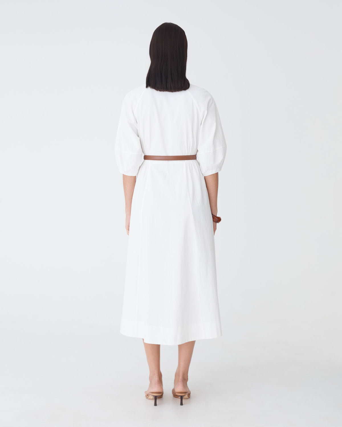 Lyn Lantern Sleeve Shirt Dress in ivory — back view