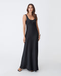 Calliope Bias Cut Slip Dress in black — full-length view