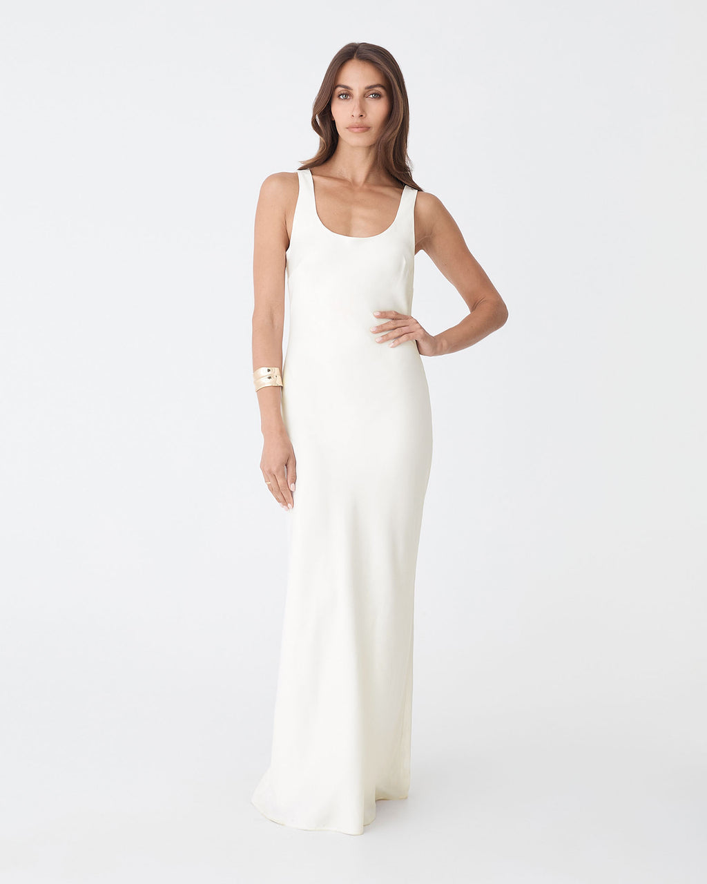 Calliope Bias Cut Slip Dress in ivory — full-length view 2