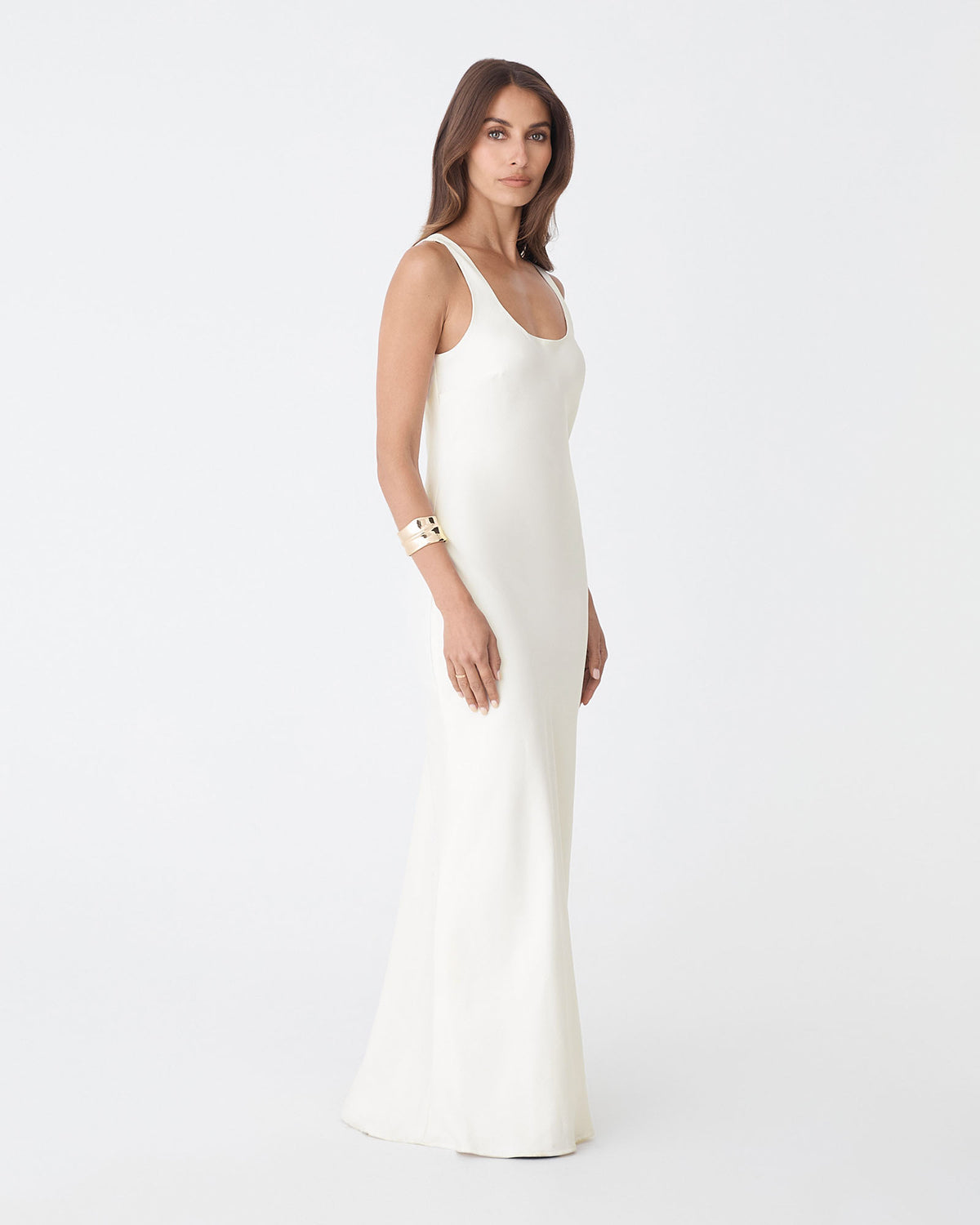 Calliope Bias Cut Slip Dress in ivory — side view