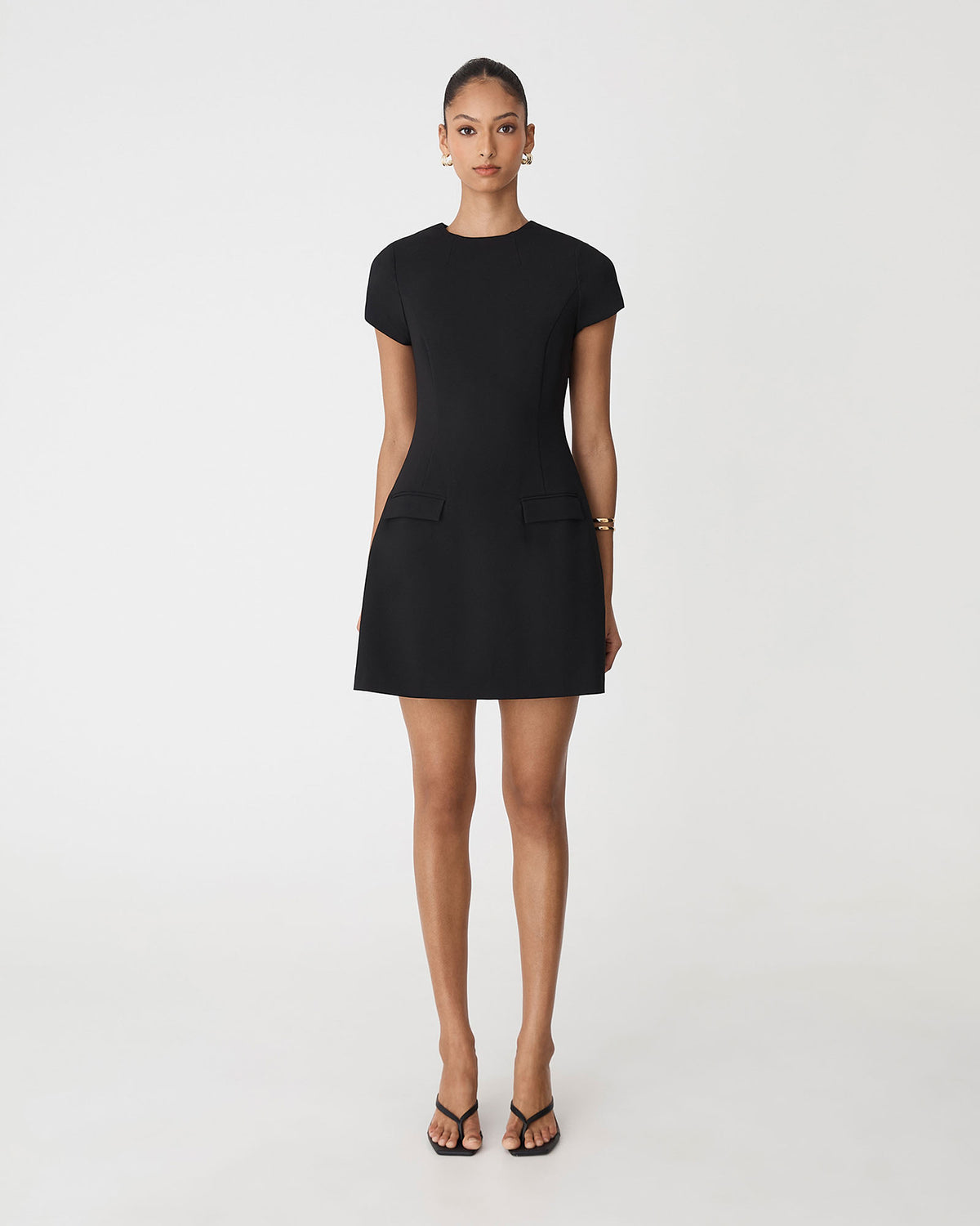 Hannah Tailored Mini Dress in black — full-length view
