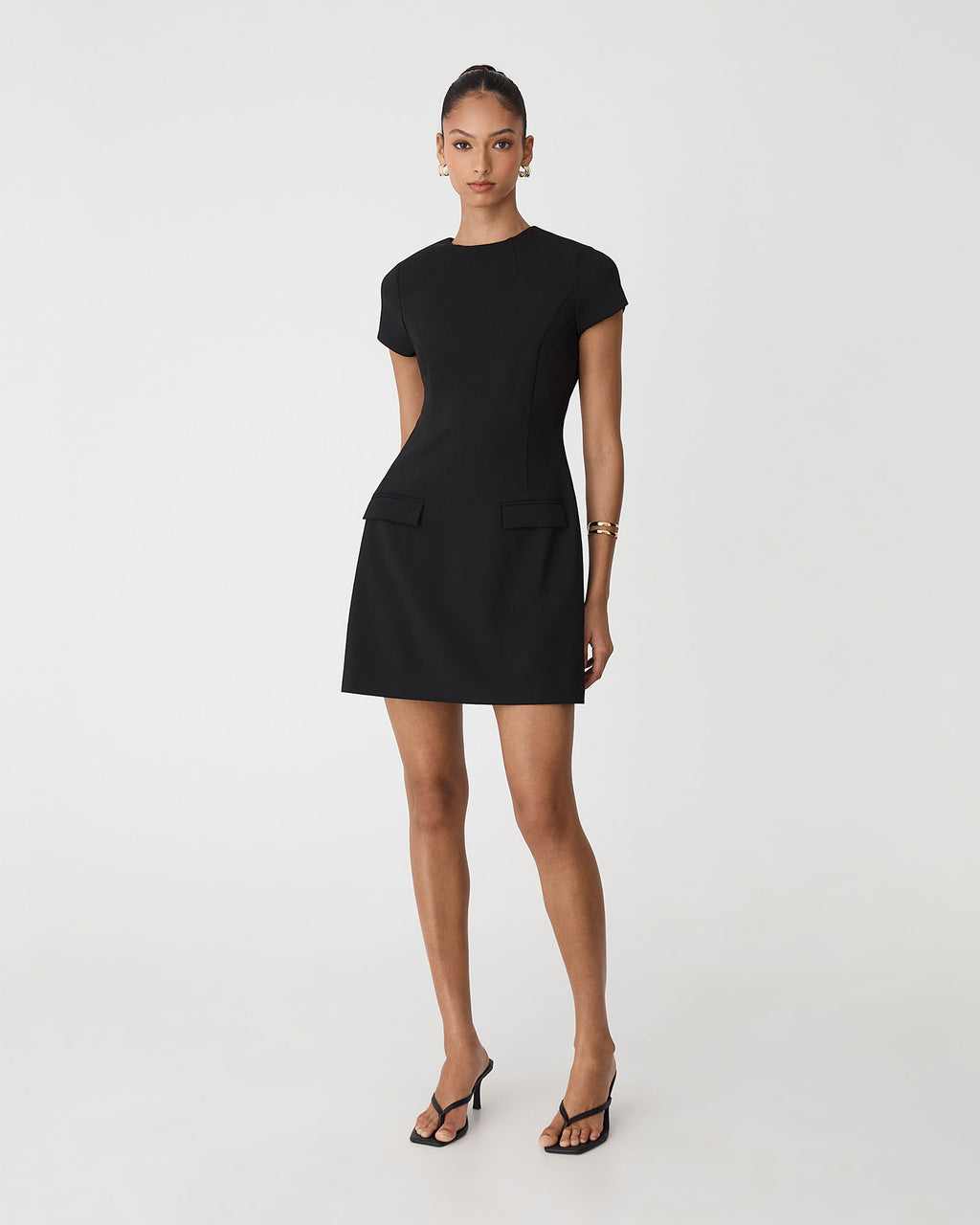 Hannah Tailored Mini Dress in black — full-length view 2