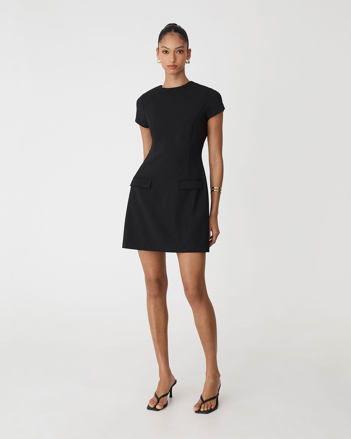 Hannah Tailored Mini Dress in black — full-length view 2