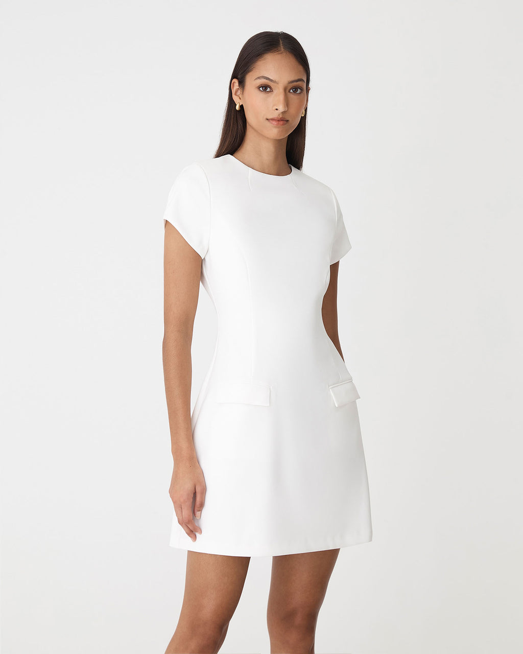 Hannah Tailored Mini Dress in ivory — close-up view