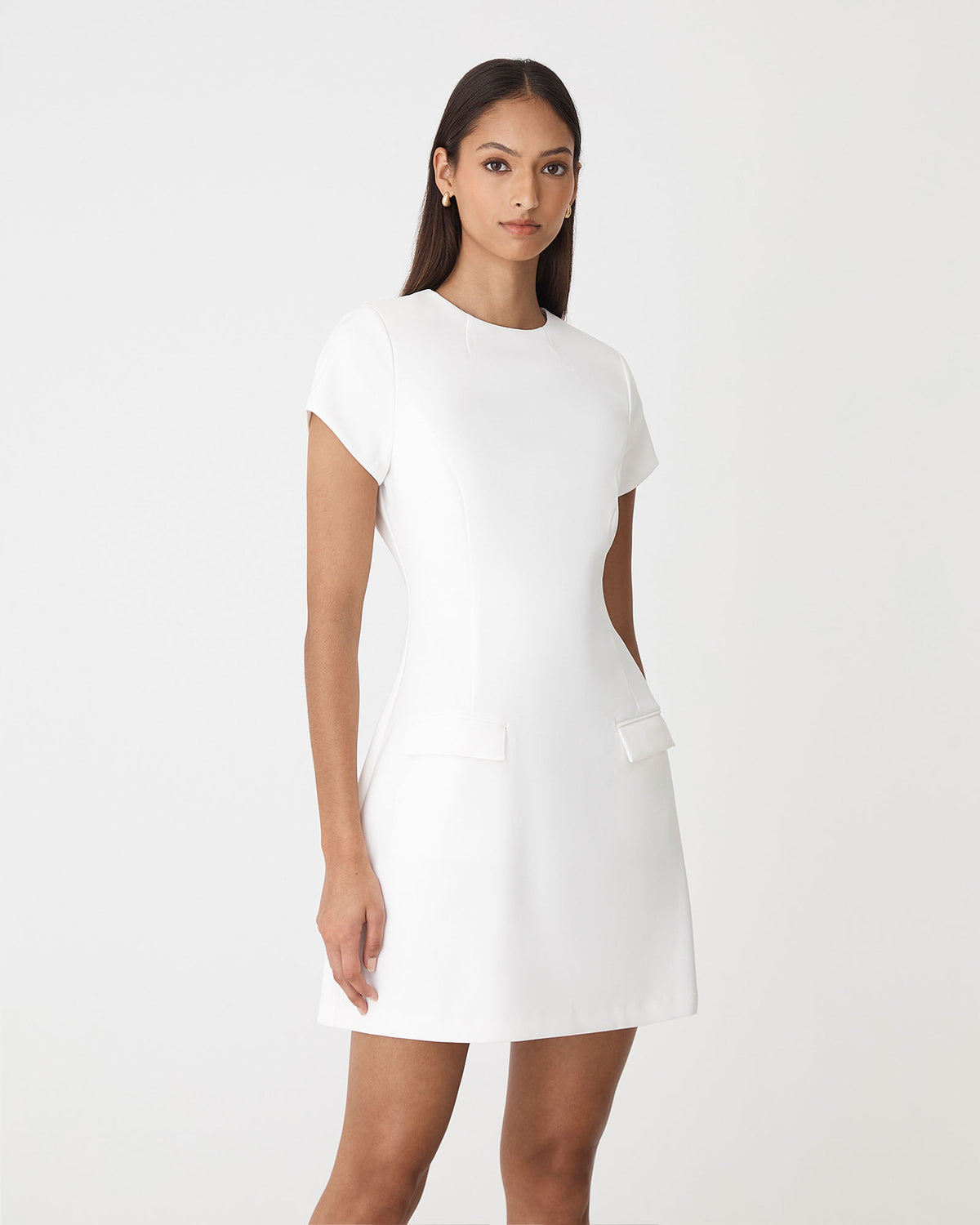 Hannah Tailored Mini Dress in ivory — close-up view