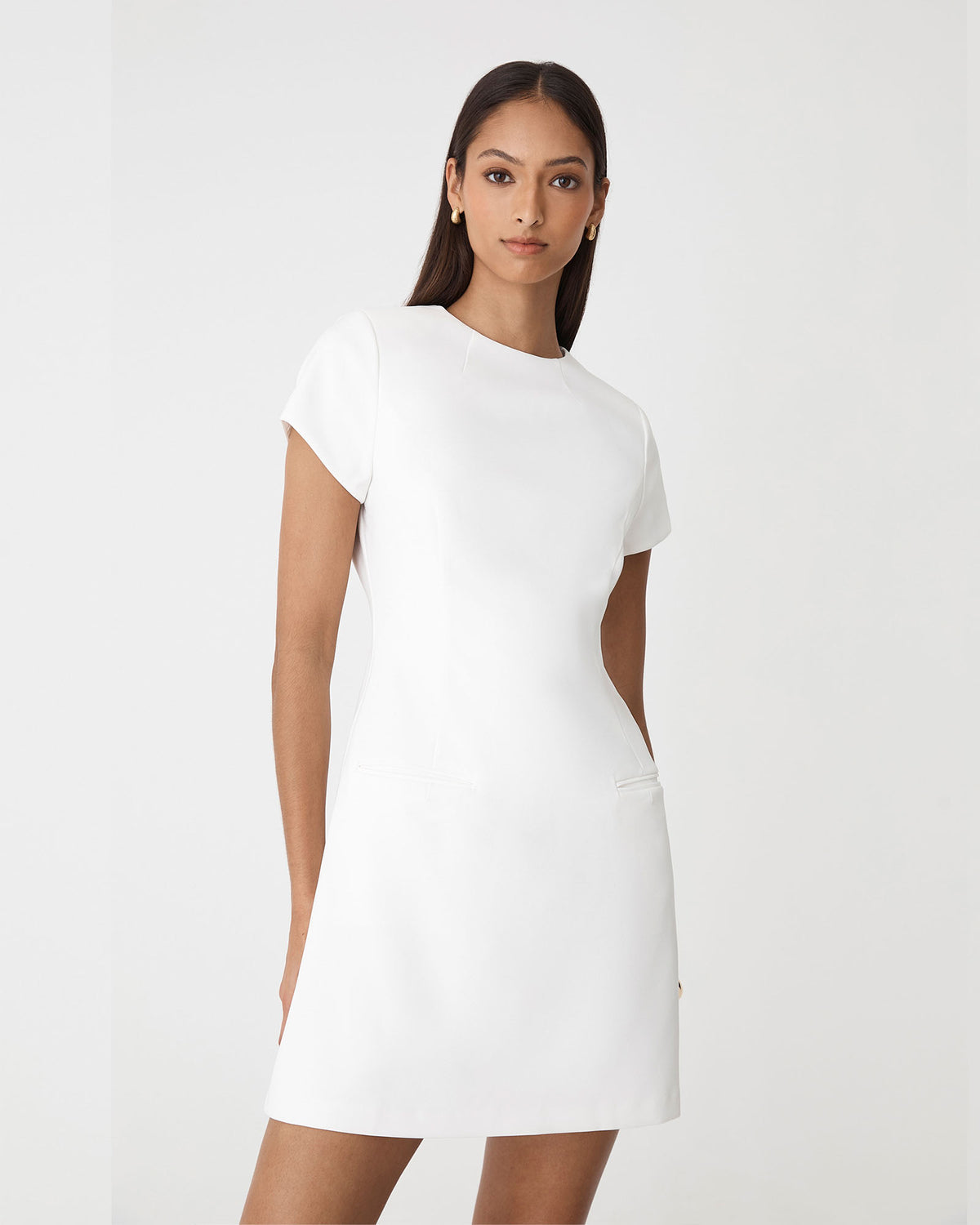 Hannah Tailored Mini Dress in ivory — close-up view 2