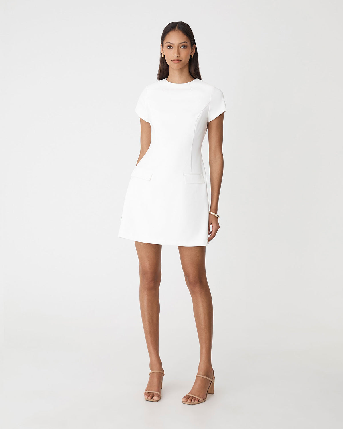 Hannah Tailored Mini Dress in ivory — full-length view