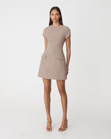 Hannah Tailored Mini Dress in mocha — full-length view
