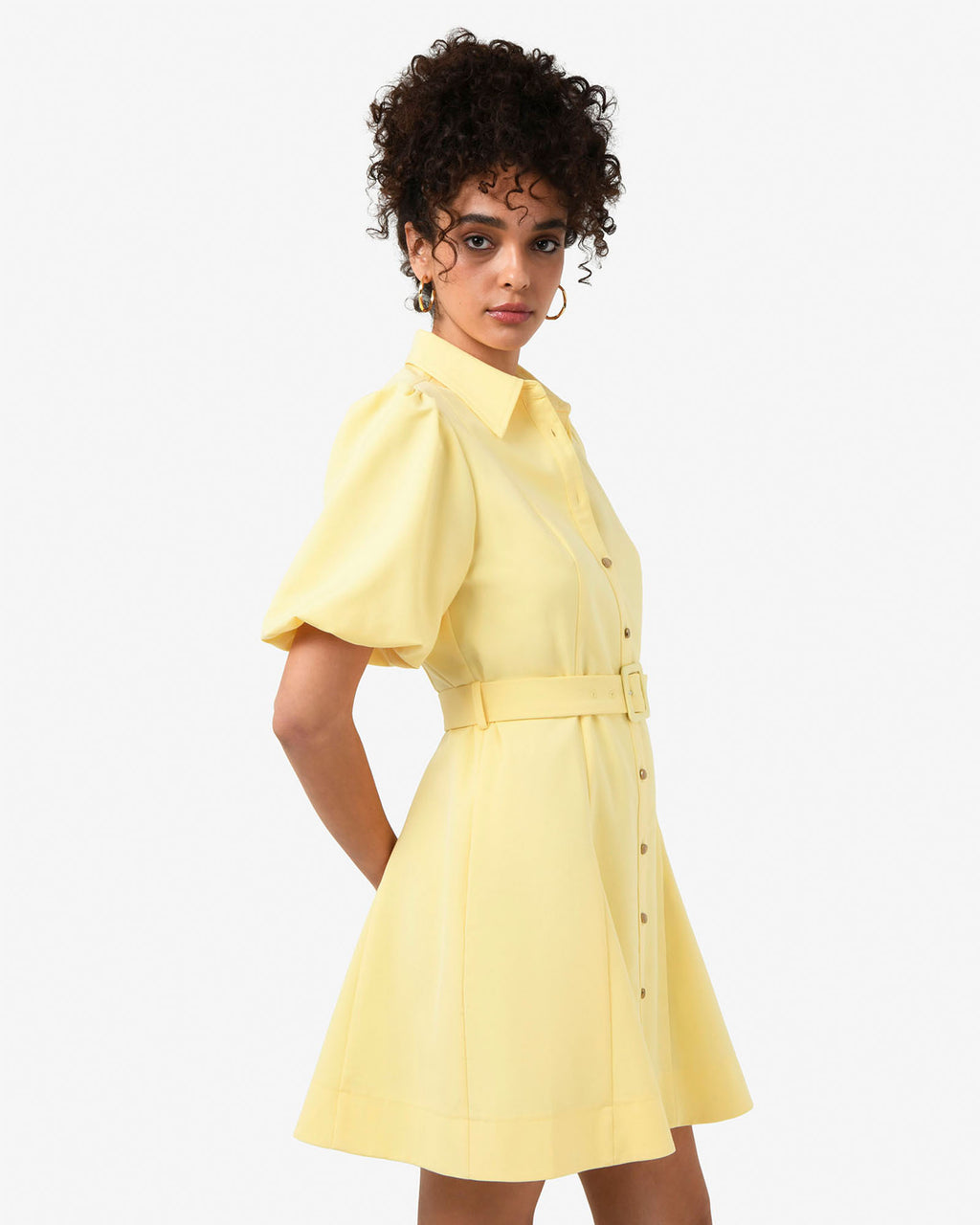 Amera Belted Mini Dress in banana — side view