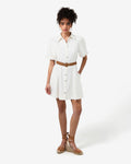 Amera Belted Mini Dress in tofu — full-length view