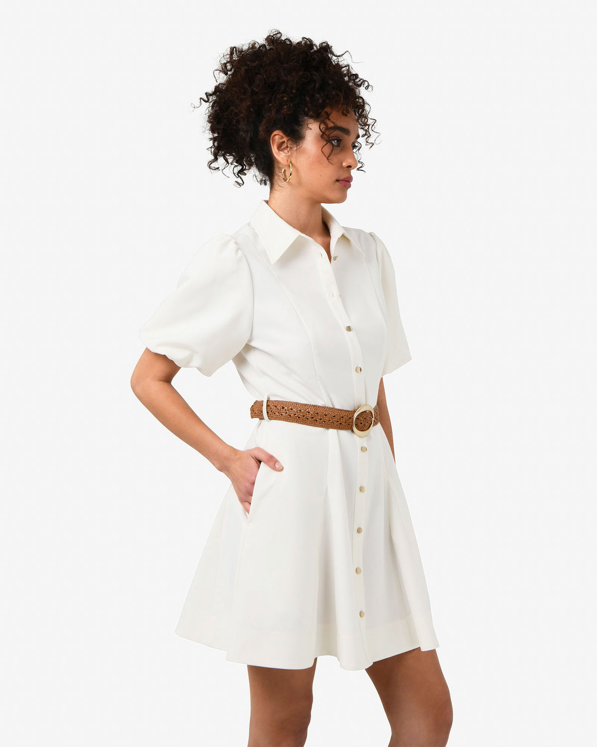 Amera Belted Mini Dress in tofu — side view 2