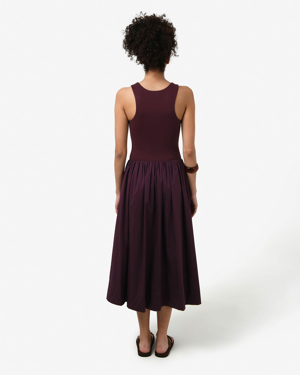 Soho Knit & Poplin Midi Dress in aubergine — back view