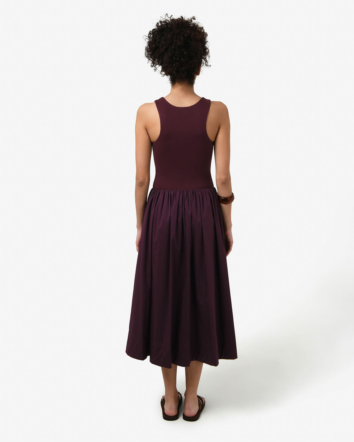 Soho Knit & Poplin Midi Dress in aubergine — back view