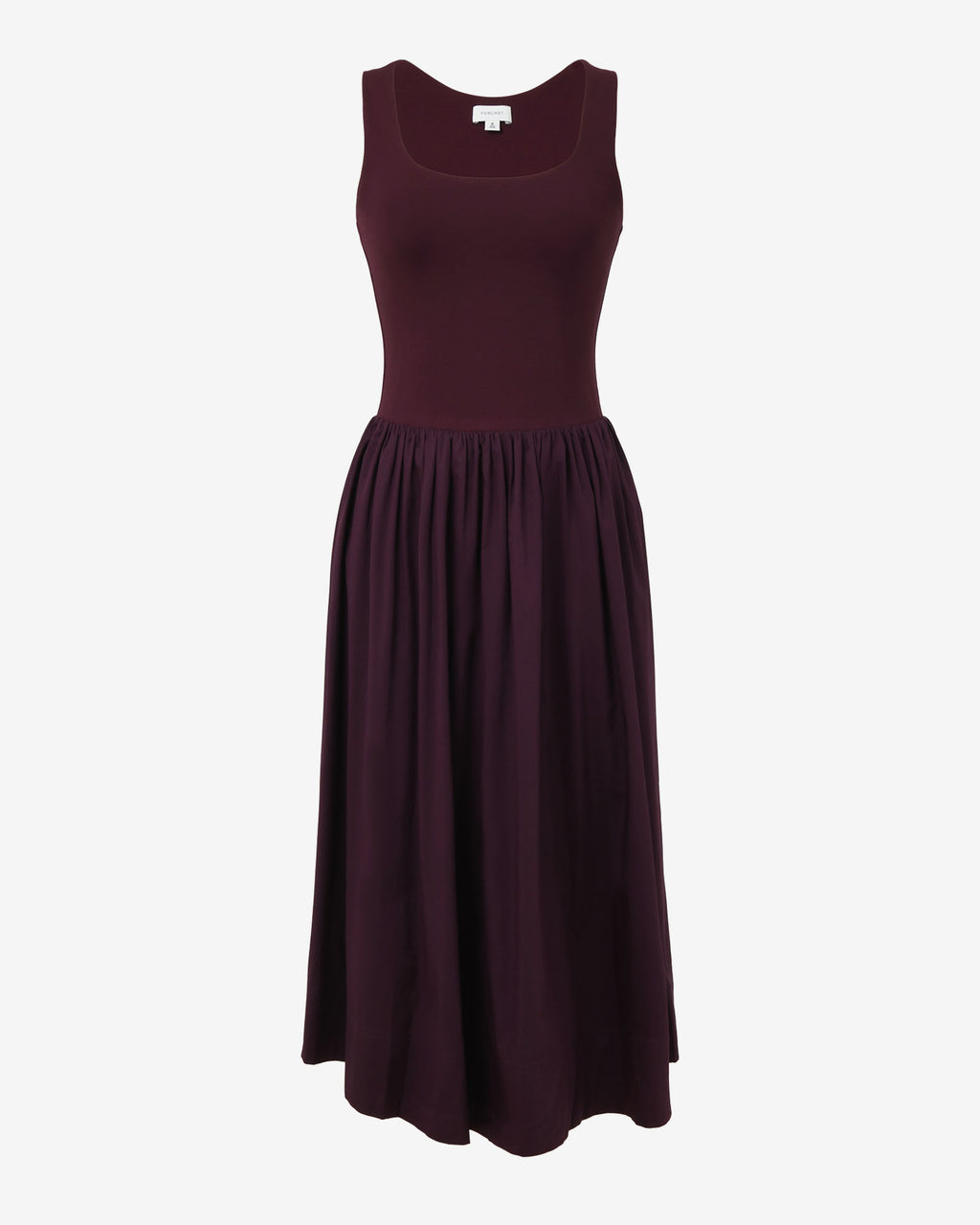 Soho Knit & Poplin Midi Dress in aubergine — product-only view