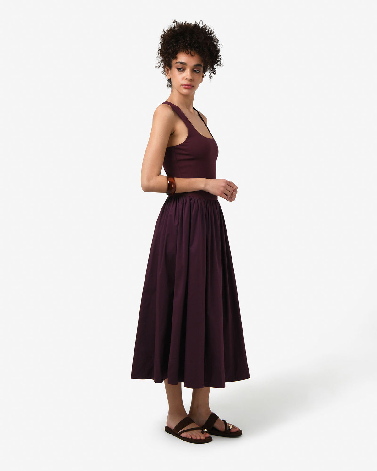 Soho Knit & Poplin Midi Dress in aubergine — side view