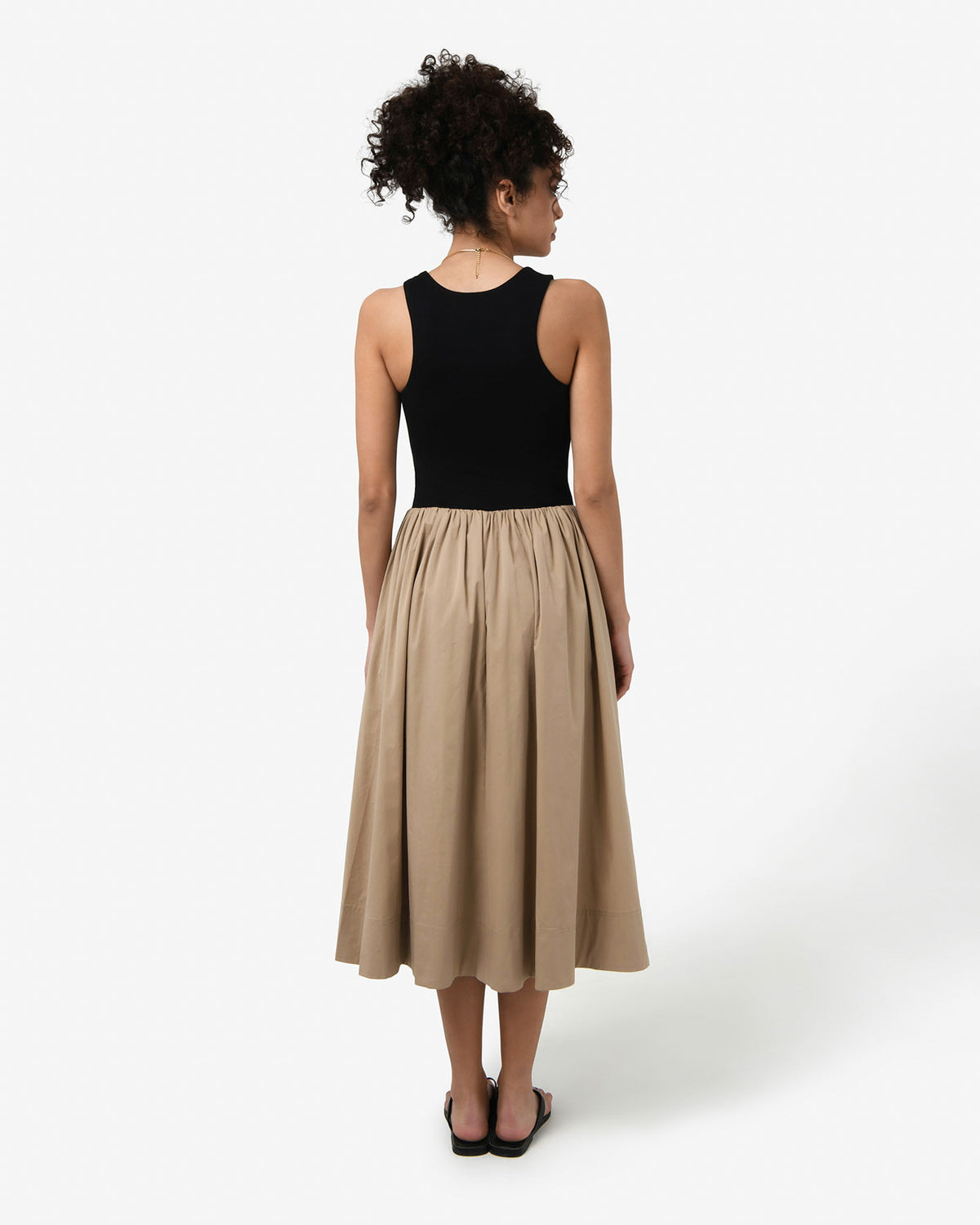 Soho Knit & Poplin Midi Dress in black camel — back view