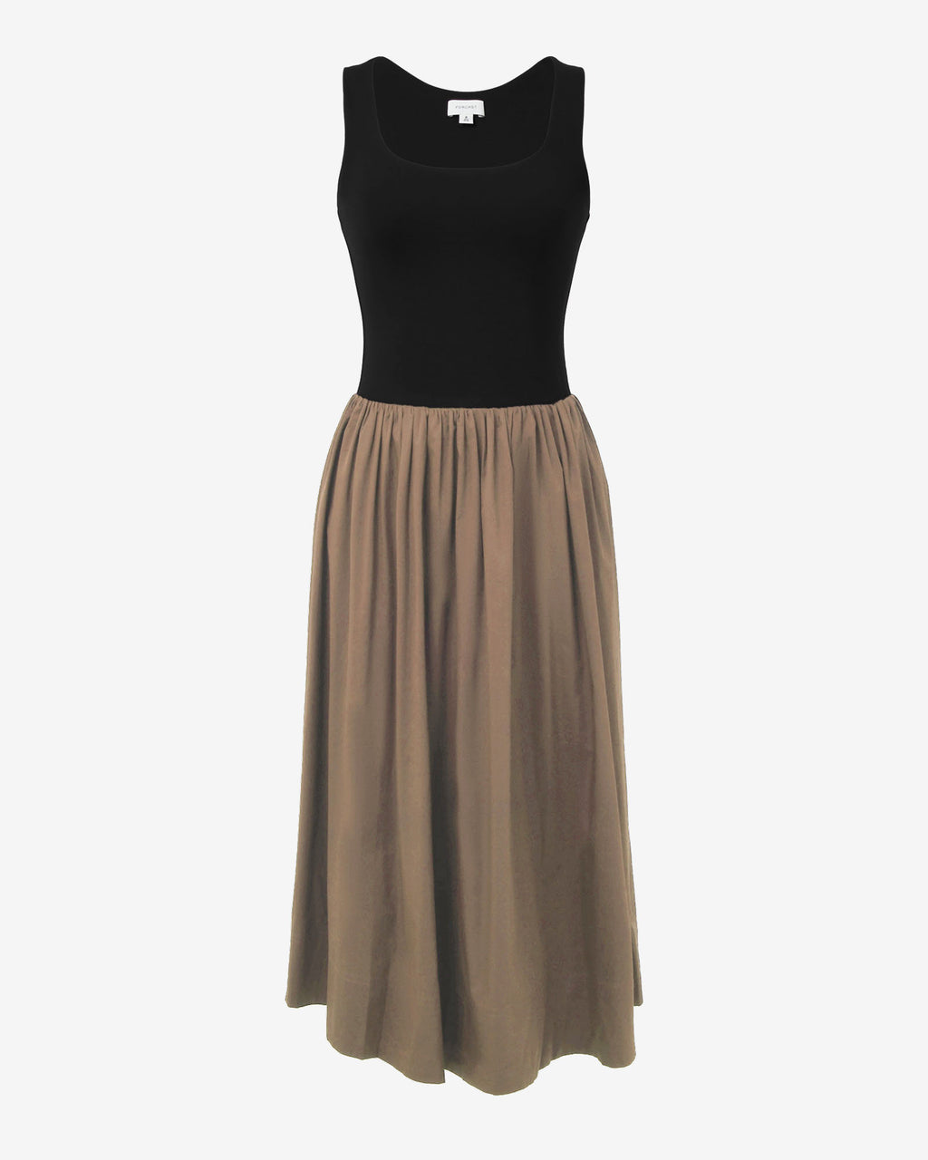 Soho Knit & Poplin Midi Dress in black camel — product-only view