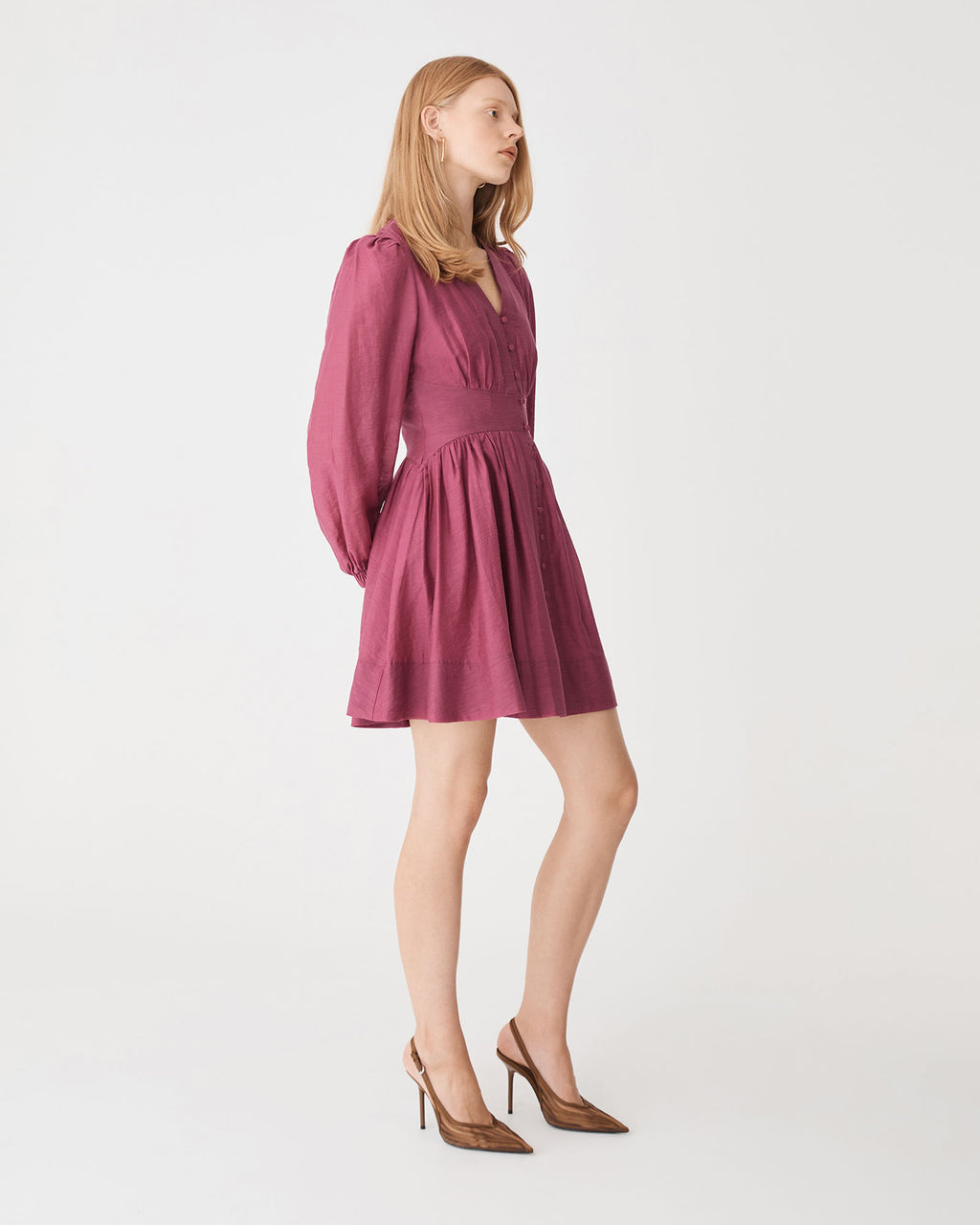 Paloma V-Neck Mini Dress in berry — side view