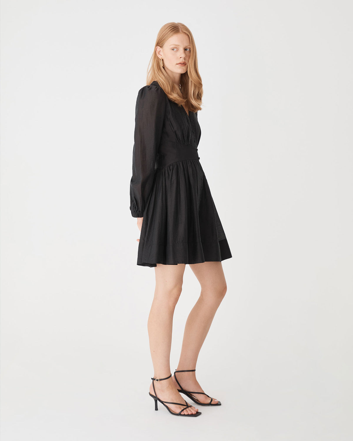 Paloma V-Neck Mini Dress in black — side view