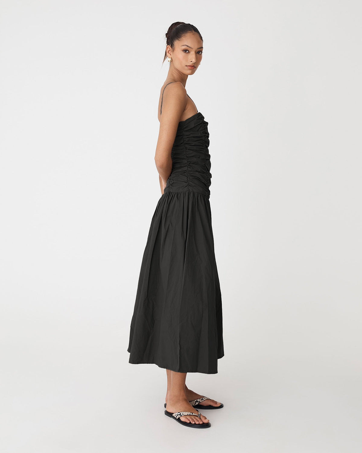 Cathy Cotton Modal Midi Dress in black — side view