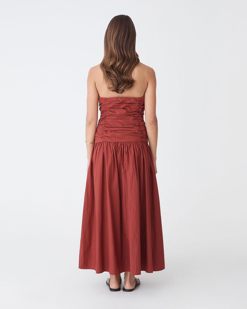 Cathy Cotton Modal Midi Dress in brick — back view