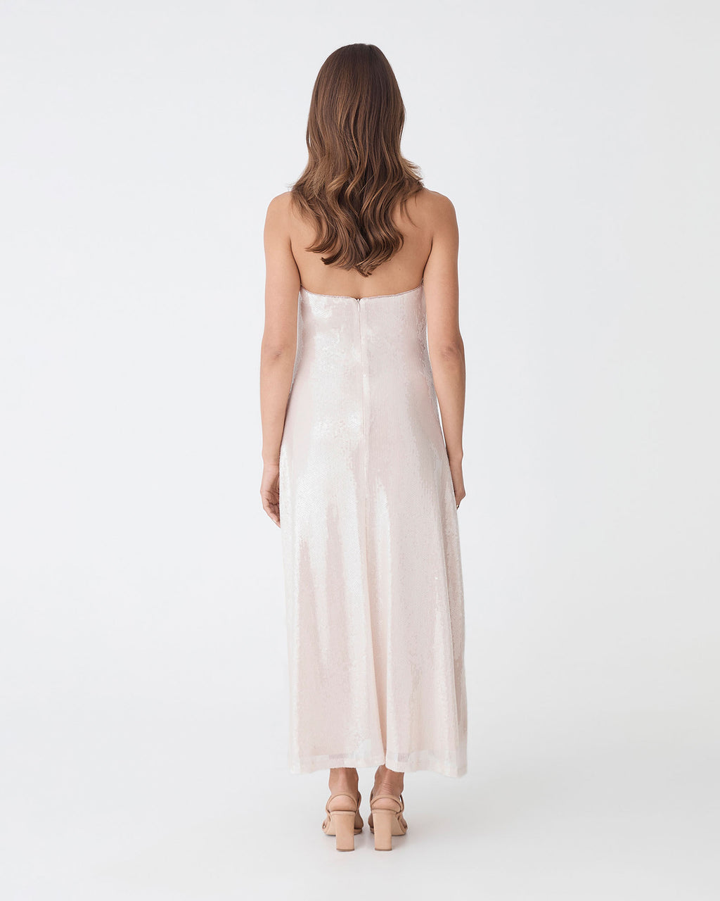 Ariana Sequin Halter Dress in shell — back view
