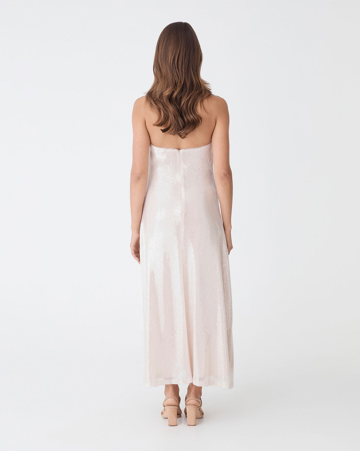 Ariana Sequin Halter Dress in shell — back view