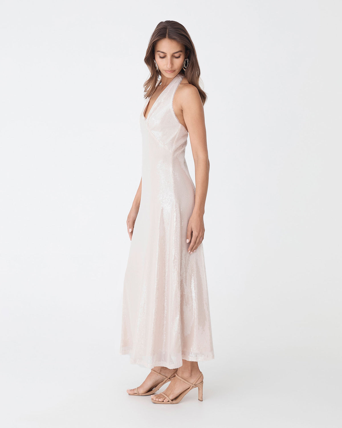 Ariana Sequin Halter Dress in shell — side view
