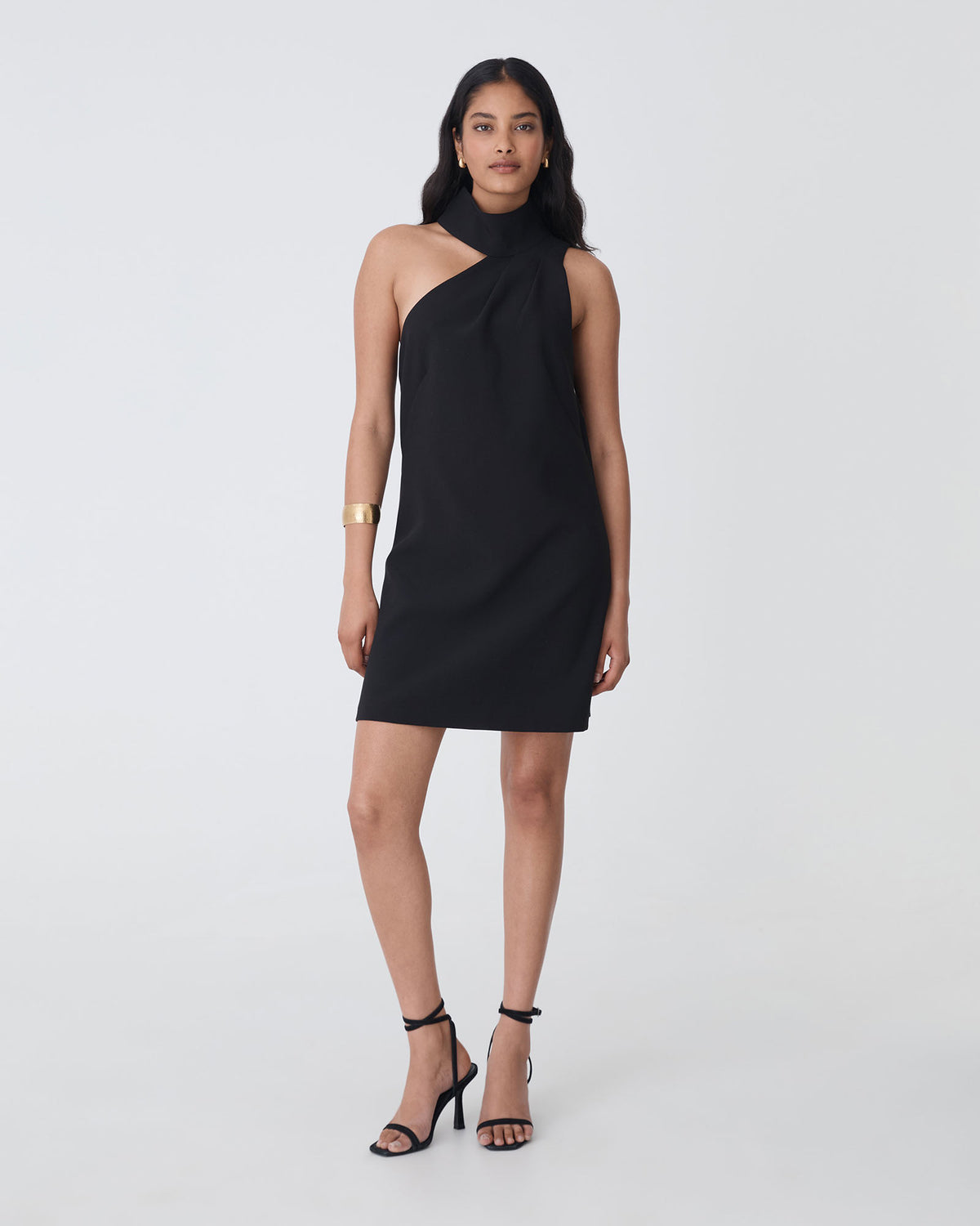Lydia One Shoulder Mini Dress in black — full-length view