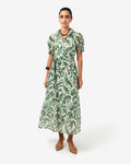 Tallulah Belted Shirt Dress in green floral — full-length view
