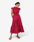 Gia Cotton Poplin Dress in crimson — full-length view