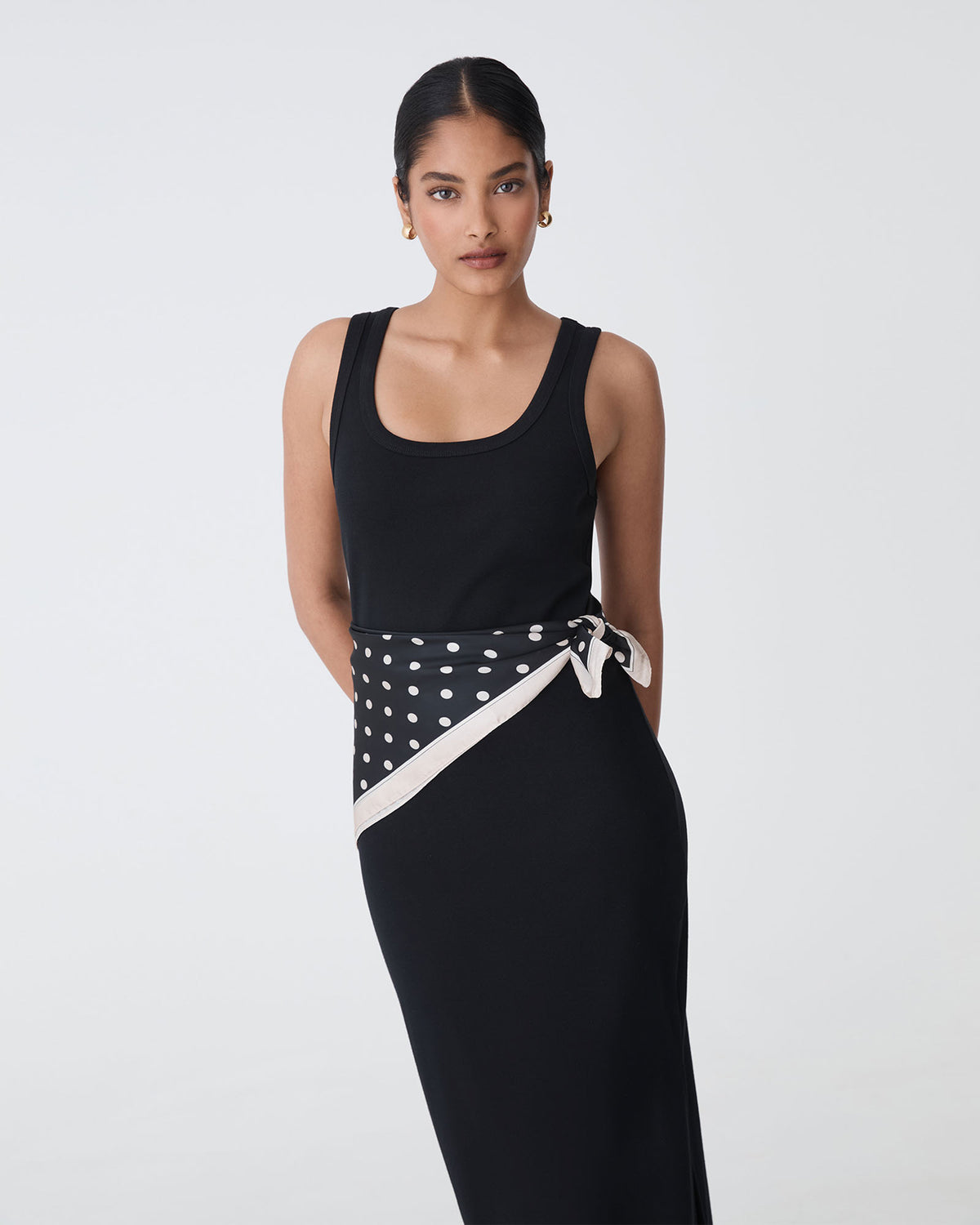 Devin Cotton Knit Dress in black — close-up view