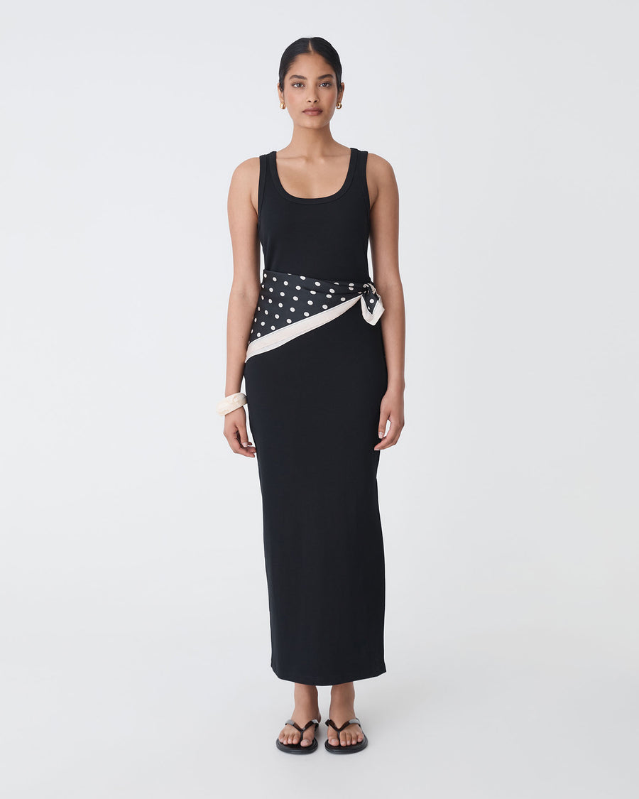Devin Cotton Knit Dress in black — full-length view