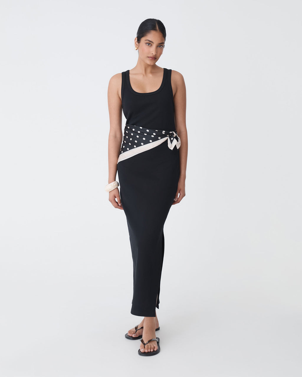 Devin Cotton Knit Dress in black — full-length view 2