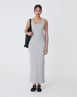 Devin Cotton Knit Dress in grey — full-length view